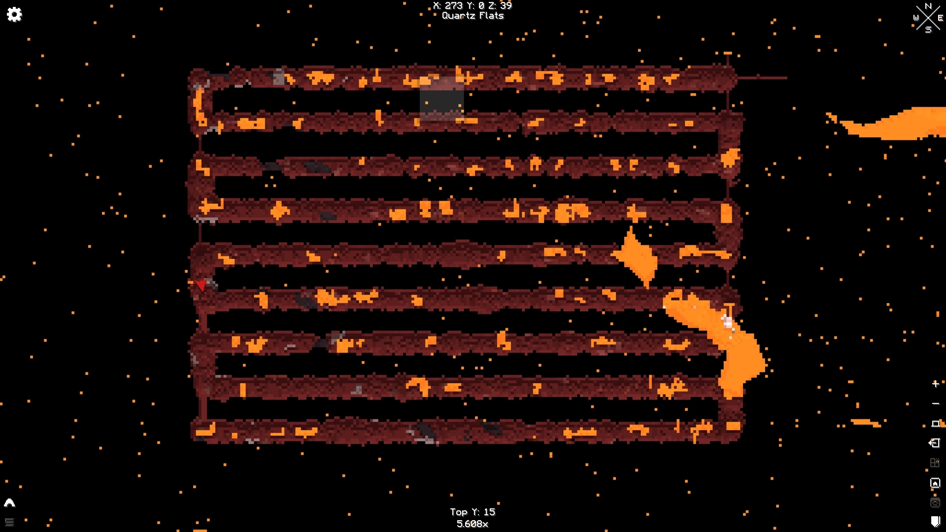 The same tunnels from above after all the TNT in them was lit. They are now wider, more jagged and a lot more lava-filled